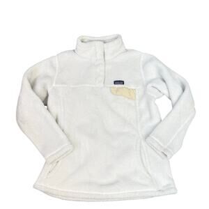 Patagonia Girls Pullover Snap-T White Medium Size 10 Pockets Fleece